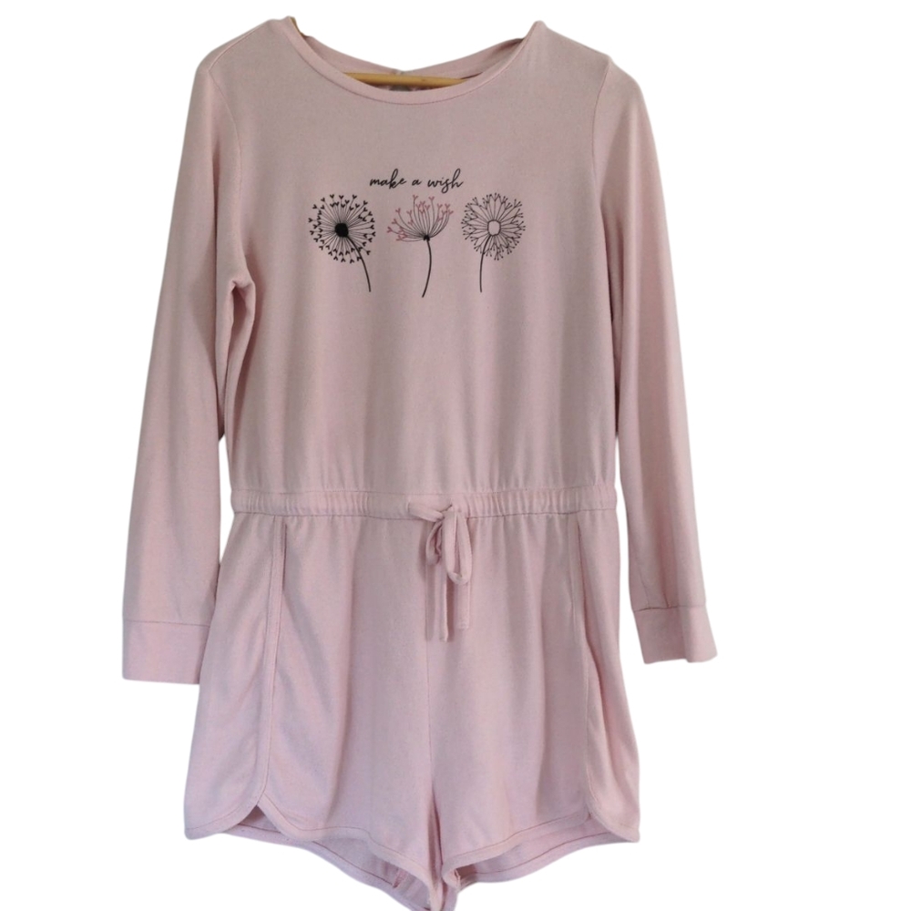 La Vie En Rose Pajama Romper Pink SZ Medium Long Sleeve Jumper Soft Shorts Logo - Picture 2 of 11